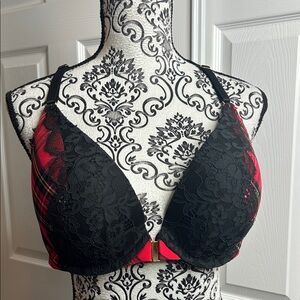 Cacique Black & Red Lace Push-Up Bra Boost Plunge 40D